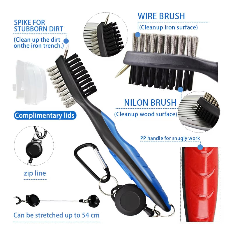 Golf Club Brush Golf Groove Cleaning Brush 2 Sided Golf Putter Wedge Ball Groove Cleaner Kit Cleaning Tool Golf Accessories
